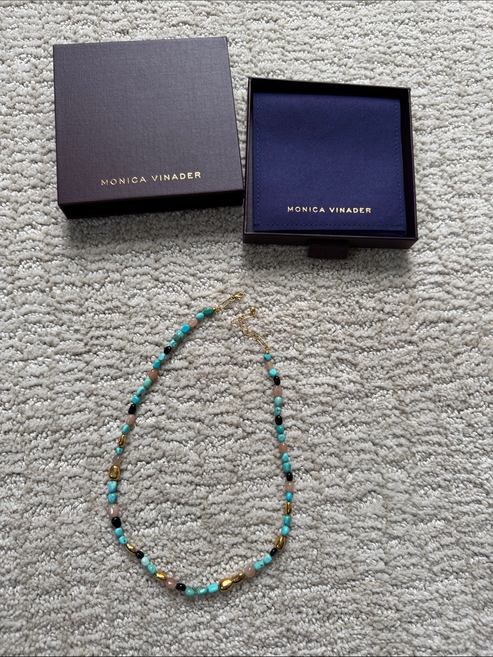 MONICA VINADER Turquoise, Black & Gold Beaded Necklace
